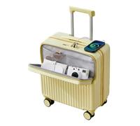 Petite valise de voyage rigide, légère à 4 roues, bagage ouvert sur le devant avec chargeur USB et porte-gobelet, jaune, 18in, Bagage à roulettes pivotantes
