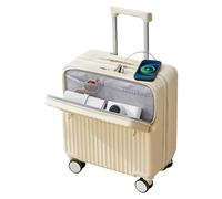 Petite valise de voyage rigide, légère à 4 roues, bagage ouvert sur le devant avec chargeur USB et porte-gobelet, blanc, 18in, Bagage à roulettes pivotantes