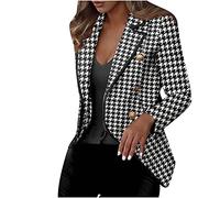 Petite veste blazer pour femme - Motif pied-de-poule - Veste de costume d'affaires décontractée - Manteau double boutonnage ouvert sur le devant - Veste d'affaires - Coupe ajustée - Pour le bureau et