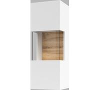 Petite vitrine suspendue avec 1 porte partiellement vitrée, collection EVA. Couleur blanc mat et chêne.