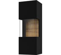 Petite vitrine suspendue avec 1 porte partiellement vitrée, collection EVA. Couleur noir et chêne.