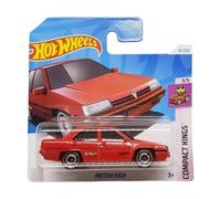 Petite Voiture Proton Saga pour Hot Wheels, Serie Compact Kings 3/5 - vehicule Miniature 1:64, Rouge - Set Automobile + Carte Tigre