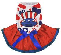 Petitebelle Chapeau d'Oncle Sam Robe pour Chiot Chiot (Cœurs USA/Rouge Bleu, S)
