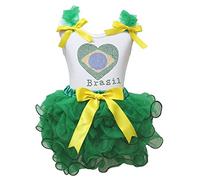 Petitebelle Ensemble maillot et jupe à pétales verts sur le thème du football du Brésil et cœur Blanc 1-8 ans - Vert - Small