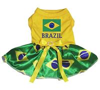 Petitebelle Flag & Brésil Chemise en coton jaune pour chiot Tutu (petit, drapeau du Brésil)