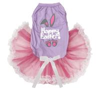 Petitebelle Happy Easter Robe pour chien avec oreilles de lapin (lavande/rose, taille M)