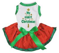 Petitebelle My First Christmas Tree Robe pour chien Blanc/rouge Vert Taille XS