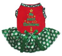 Petitebelle My First Christmas Tree Robe pour chien Motif à pois Rouge/vert Taille M