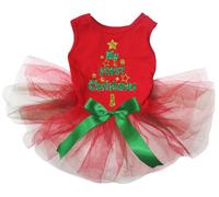 Petitebelle My First Christmas Tree Robe pour chien Rouge/rouge Taille XS