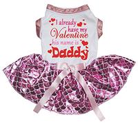 Petitebelle Robe pour chien Have My Valentine His Name is Daddy (blanc/rose sirène, taille XXXL)