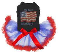 Petitebelle Robe pour chiot avec strass Mon premier drapeau américain 4 juillet (noir/bleu rouge, XXL)