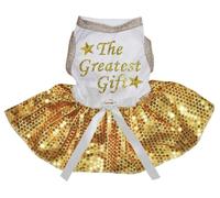 Petitebelle The Greatest Gift Robe pour chien (blanc/paillettes jaunes, taille XL)