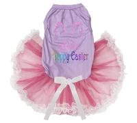 Petitebelle Visage de lapin Happy Easter Puppy Dog Dress (dentelle lavande/rose, XL)