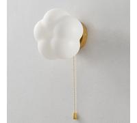 Petites appliques murales pour chambre d'enfant | Applique en bois avec interrupteur à tirette, abat-jour en acrylique blanc en forme de fleur, douille G9 | Appliques murales Art déco à fleurs pour c