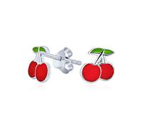Petites Boucles D'Oreilles Clous En Émail Rouge En Forme De Cerise Pour Femmes Et Adolescentes En Argent Sterling .925