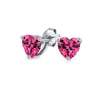 Petites Boucles D'Oreilles Clous En Forme De Cœur En Fuchsia Rose Pour Femmes Pour Petite Amie Rubis Simulé Zircon Cubique En Argent Sterling