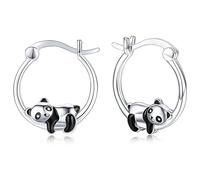 Petites boucles d'oreilles créoles en forme de panda en argent émaillé noir de 15 mm, bijoux légers de 2,9 g pour femmes, adolescentes, oreilles sensibles