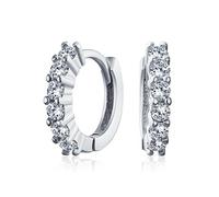 Petites Boucles D'Oreilles Créoles Kpop À Charnière Avec Solitaire À 5 Griffes En CZ Pour Femmes Et Hommes En Zircon Cubique Rond En Argent Sterling .925