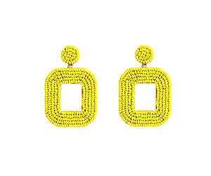 Petites boucles d'oreilles d'oreilles pendantes perlées à la main perle de rocaille coeur cerceau bohême déclaration boucle d'oreille goujons pour femmes filles (Yellow, One Size)