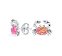 Petites Boucles D'Oreilles En Forme De Crabe En Opale Créée Nautique Rose Tropicale Pour Femmes En Argent Sterling .925 Pierre De Naissance D'Octobre