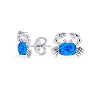 Petites Boucles D'Oreilles En Argent Sterling 925 Avec Crabe De Plage En Opale Bleue Créée Nautique Pour Femmes En Vacances Tropicales En Pierre Précieuse Birthstone D'Octobre