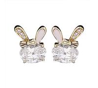 Petites boucles d'oreilles en forme de lapin de Pâques avec opale synthétique - Boucles d'oreilles créoles pour femme, taille unique, Argent, Pas de pierre précieuse