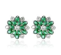 Petites Boucles d'oreilles Vert avec fleur Oxyde de Zirconium pour Femme, Boucles d'oreilles Incrustain Cristal d'étoile à Quatre Pointes, Hypoallergénique Petits Créoles Boucles d'Oreilles
