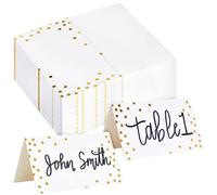Petites Cartes Chevalet Porte-Nom Blanches à Pois Dorés, Paquet de 100 Cartes de Placement, 5,1 x 9 cm