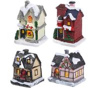 Petites Décorations de Noël Lumineuses 4pcs Maison en Résine Ambiance Noël | Style Micro Paysage, Lumière Chaude Douce, Base Stable, pour Sachets Présents, Bougies, Vitrine