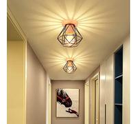 PETITES ECREVISSES 2 Pack E27 Plafonniers Industrielles Métal Cage Noir Vintage Suspension forme Diamant Rétro Luminaire d'eclairage (avec bois -Ø16cm)