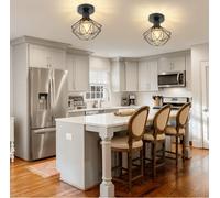 PETITES ECREVISSES 2 Pack E27 Plafonniers Industrielles Métal Cage Noir Vintage Suspension forme Diamant Rétro Luminaire d'eclairage (C-20CM-2)