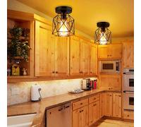 PETITES ECREVISSES 2 Pack E27 Plafonniers Industrielles Métal Cage Noir Vintage Suspension forme Diamant Rétro Luminaire d'eclairage (A-Ø16cm)