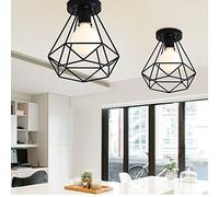 PETITES ECREVISSES 2 Pack E27 Plafonniers Industrielles Métal Cage Noir Vintage Suspension forme Diamant Rétro Luminaire d'eclairage