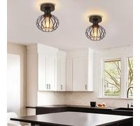 PETITES ECREVISSES 2 Pack Plafonniers E27 Industrielles Métal Cage Noir Lustre Suspension Rétro forme Diamant Ø16cm Luminaire d'eclairage Vintage Pour Cuisine Chambre Couloir (Type D-Noir-2)