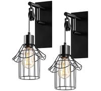 PETITES ECREVISSES 2 Packs Appliques Murales Industrielle Lampe Murale Poulie Design E27 Suspension Luminaire Vintage Métal en forme Cage Noir Rétro Intérieur Pour Chambre Salon Cuisine