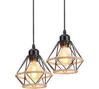 PETITES ECREVISSES 2 Packs Lustres Suspensions Industrielles Design 3 Lampes Diamant Chanvre Corde Métal LED Luminaire Plafonnier Abat-Jour Rétro Design E27 pour cuisine salon chambre (Ø16cm-2pcs)