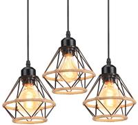 PETITES ECREVISSES 3 Packs Lustres Suspensions Industrielles Design 3 Lampes Diamant Chanvre Corde Métal LED Luminaire Plafonnier Abat-Jour Rétro Design E27 pour cuisine salon chambre (Ø16cm-3pcs)