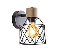 PETITES ECREVISSES Applique Murale Intérieur Vintage Lamp Murale E27 avec Bois Luminaire Plafonnier Industrielle Métal forme Cage Luminaire Éclairage (Noir)