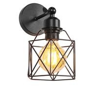 PETITES ECREVISSES Applique Murale Intérieur Vintage Lampe Murale E27 avec Bois Luminaire Plafonnier Industrielle Métal forme Cage Design pour Cuisine Salle de séjour