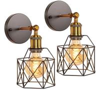 PETITES ECREVISSES Applique Murale Intérieur Vintage Lampe Murale E27 avec Bois Luminaire Plafonnier Industrielle Métal forme Cage Design pour Cuisine Salon Chambre (C-Noir-2pcs)