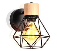 PETITES ECREVISSES Applique Murale Intérieur Vintage Lampe Murale E27 avec Bois Luminaire Plafonnier Industrielle Métal forme Cage Design pour Cuisine Salle de séjour