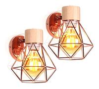 PETITES ECREVISSES Lot de 2 Appliques Murales Intérieurs Vintages Lampes Murales E27 avec Bois Luminaires Plafonniers Industrielles Métal forme Cage Design pour Cuisine Salon Chambre
