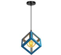 PETITES ECREVISSES Lustre Suspension 3 Lampes Industrielle Luminaire Plafonnier Vintage E27 Plafond Abat-Jour Forme de Cube Métal pour Sejour Chambre Cuisine (Bleu, 1pcs)
