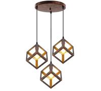PETITES ECREVISSES Lustre Suspension 3 Lampes Industrielle Luminaire Plafonnier Vintage E27 Plafond Abat-Jour Forme de Cube Métal pour Sejour Chambre Cuisine (Rouillé, base de 30cm)