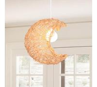 PETITES ECREVISSES Lustre Suspension en Rotin Lune étoiles Plafonnier Luminaire E27 Rétro Abat-jour Forme Lune Lampe Suspendue Ø32 cm Métal pour Enfants Chambre Cuisine Salon