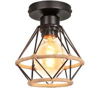 PETITES ECREVISSES Plafonnier Luminaire Industrielle Design Diamant Chanvre Corde Ø16cm Métal Lustre Suspension Abat-Jour Rétro Design E27 pour cuisine salon chambre (Plafonnier-1pcs)