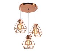 PETITES ECREVISSES Suspension Diamant Lampe Plafonnier de Abat-Jour Métal Or Rose avec 3 lampe socle Double Corde Ajustable Luminaire Industrielle Design