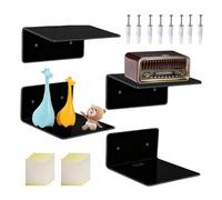 Petites Étagères Murales - Lot de 4 Étagères Flottantes en Acrylique, Mini ÉtagèresMurales 4 pouces, Montage Adhésif ou Vis, Rangement & Décoration pour Maison, Salle de Bain, Cuisine, Bureau, 10.2x9.