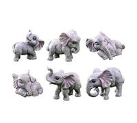 Petites figurines en résine éléphant - Mini sculpture d'éléphant, style peint à la main, aspect artistique réaliste, artisanat compact et durable | 6 miniatures de petits éléphants pour le pi