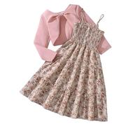 Petites Filles Robe et Cardigan Ensembles 2 pièces imprimé Floral sans Manches Robe Dentelle Bord Pulls Printemps Plein vêtements pour 2-7 Ans